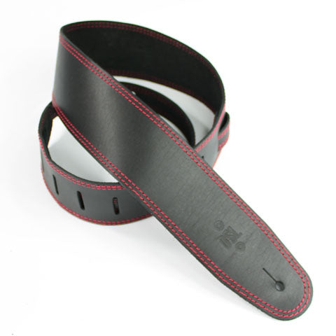 DSL Leather Guitar Strap 2.5" Black with Red