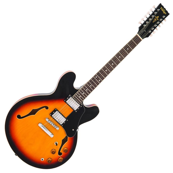 Vintage VSA500 ReIssued 12-String Semi Acoustic Guitar ~ Sunburst - Guitar Warehouse