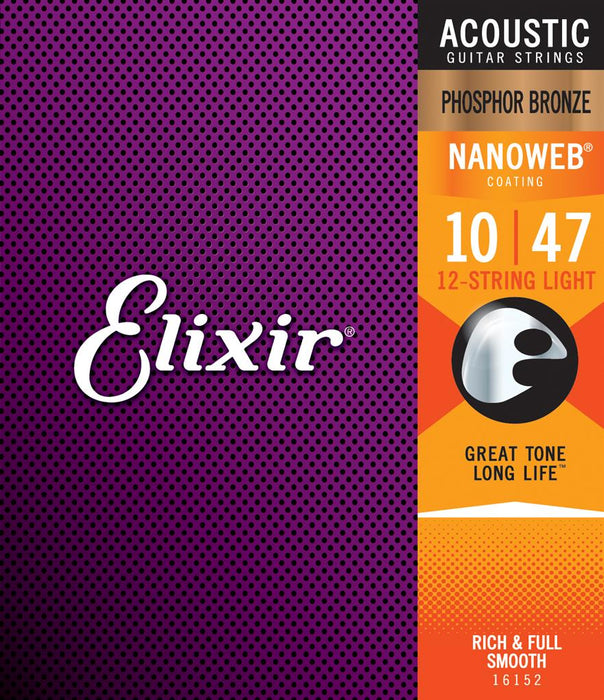 Elixir - 12-String Acoustic Strings Nanoweb Phosphor Bronze Light 10-47