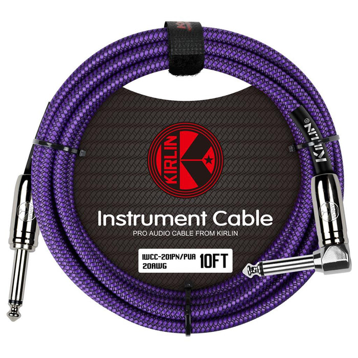 Kirlin 10ft Fabric Cable 1/4" Mono Plug Straight to Angle - Purple