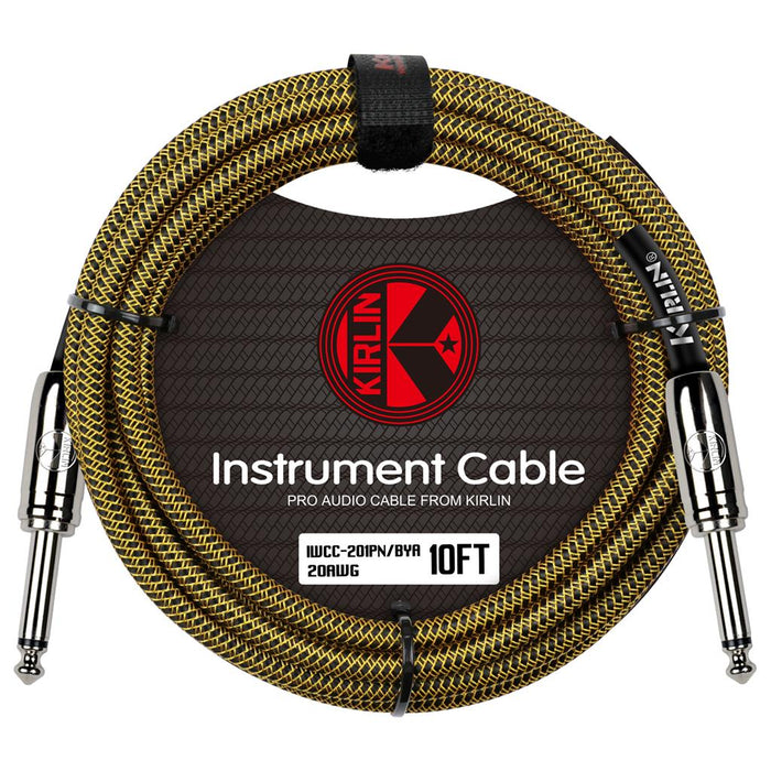 Kirlin 10ft Fabric Cable 1/4" Mono Plug Straight to Straight - Tweed | Black & Yellow - Guitar Warehouse