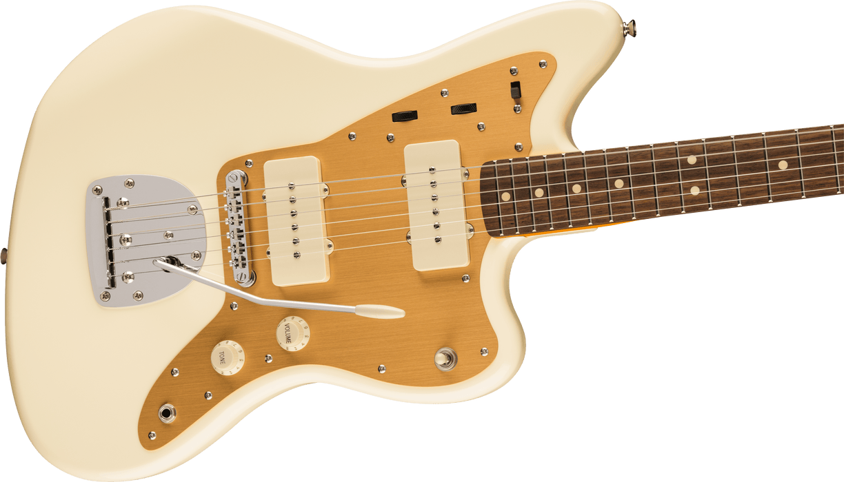 Fender Squier J Mascis Jazzmaster®, Laurel Fingerboard, Gold Anodized Pickguard, Vintage White - Guitar Warehouse
