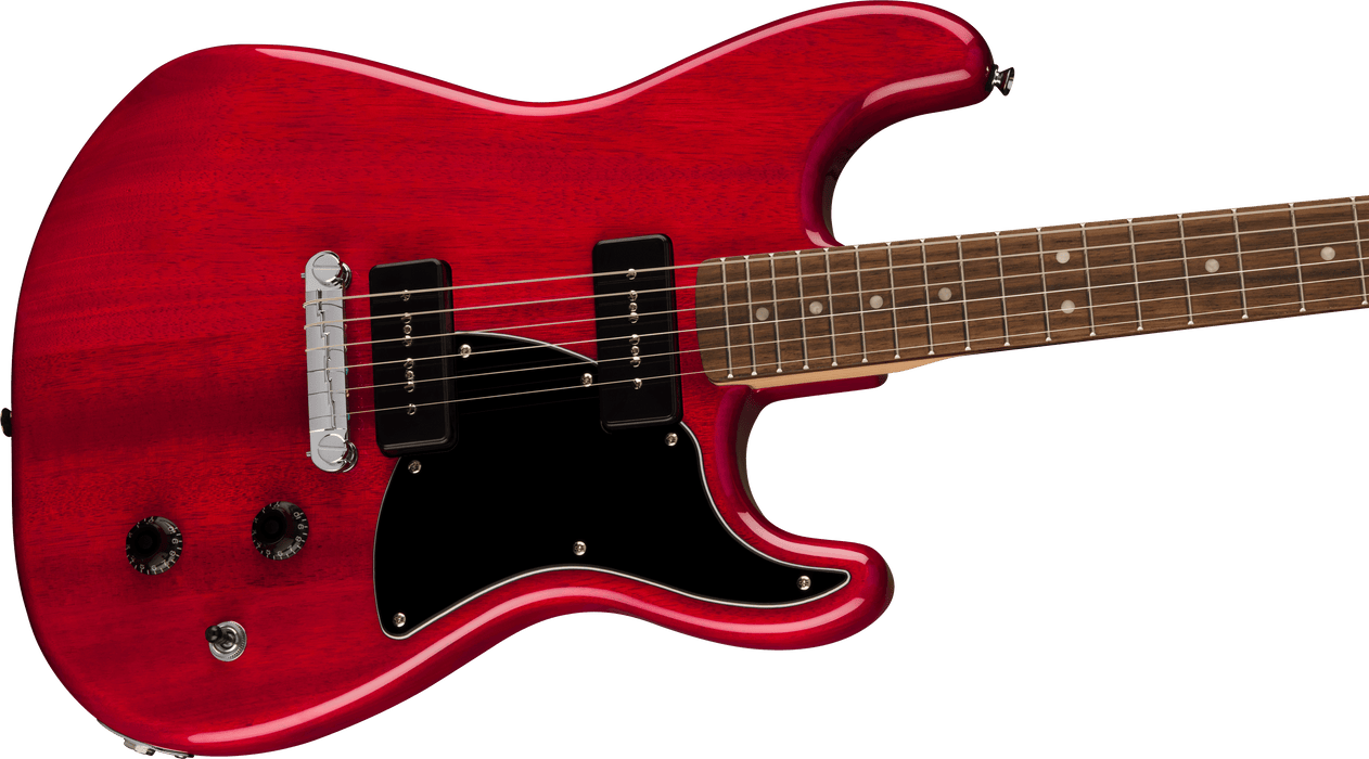 Fender Squier Paranormal Strat-O-Sonic, Laurel Fingerboard, Black Pickguard, Crimson Red Transparent - Guitar Warehouse