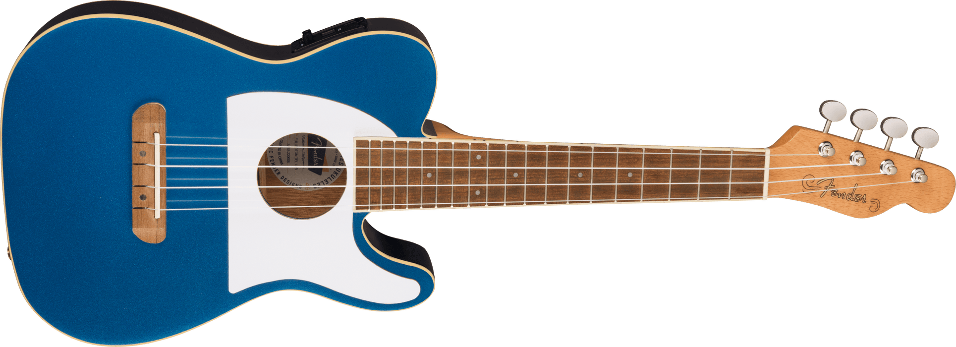 Fender Fullerton Tele® Uke, Walnut Fingerboard, White Pickguard, Lake Placid Blue - Guitar Warehouse