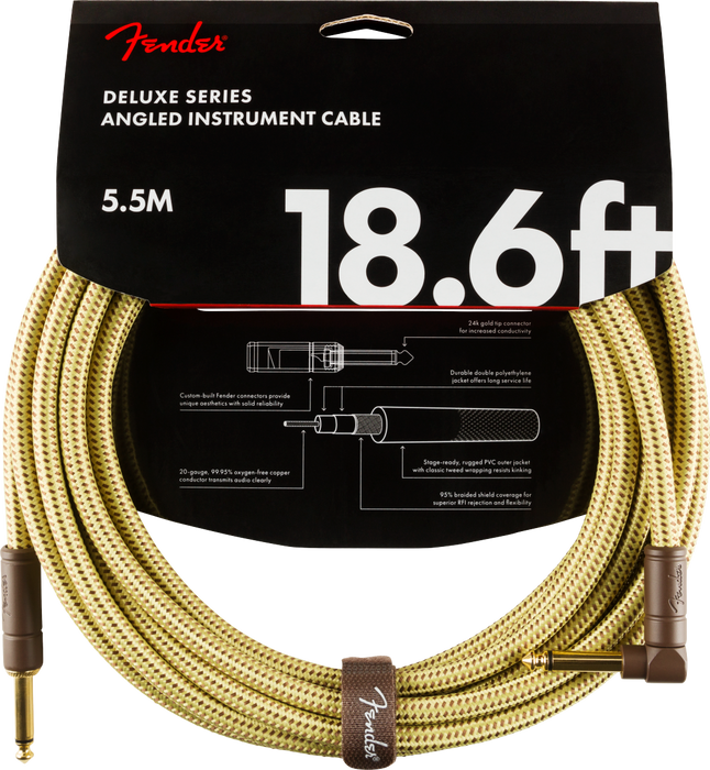 Fender Deluxe Series Instrument Cable, Straight/Angle, 5.5m / 18.6ft Tweed