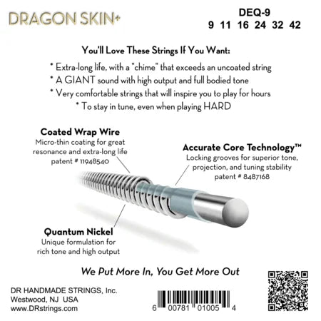 DR Strings Dragon Skin+ Coated Electric Guitar Strings Light 9-42