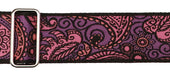 Vintage Jacquard Weave Premium Guitar Strap Cotton/Leather - Black/Purple/Pink - Guitar Warehouse