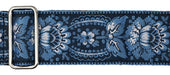 Vintage Jacquard Weave Premium Guitar Strap Cotton/Leather - Dark Blue/Grey - Guitar Warehouse