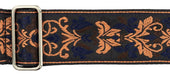 Vintage Jacquard Weave Premium Guitar Strap Cotton/Leather - Black/Blue/Orange - Guitar Warehouse