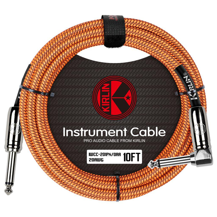 Kirlin 10ft Fabric Cable 1/4" Mono Plug Straight to Angle - Orange