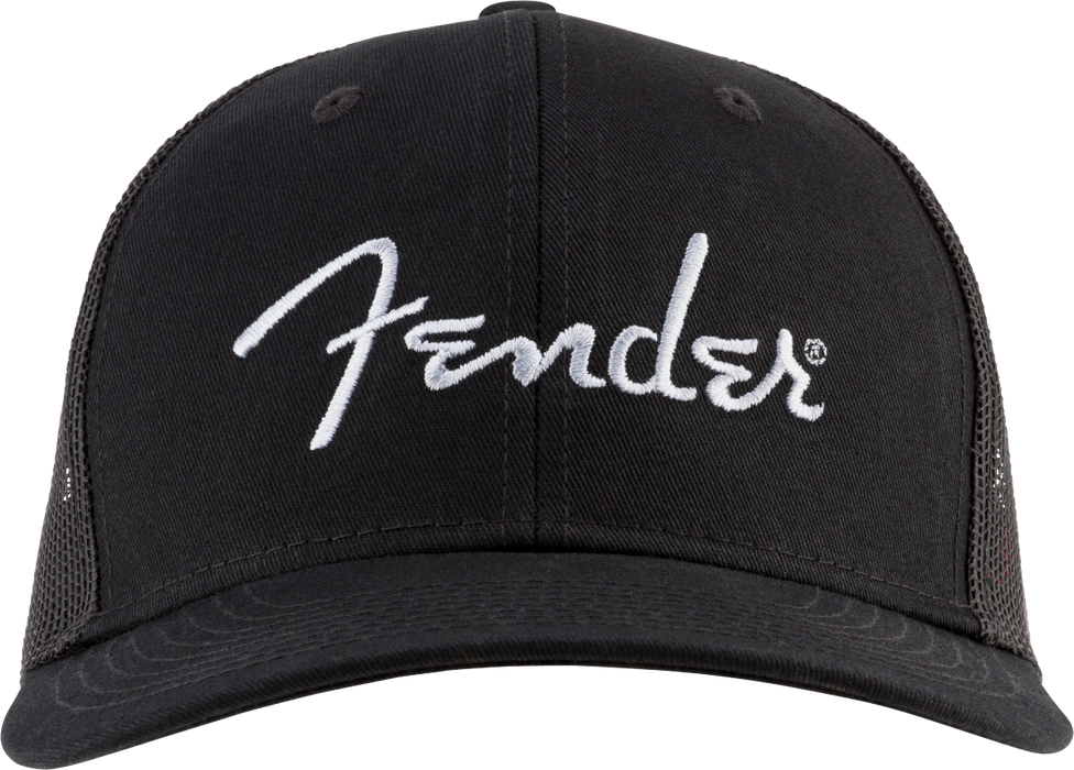 Fender® Silver Thread Logo Snapback Trucker Hat, Black, One Size Fits Most