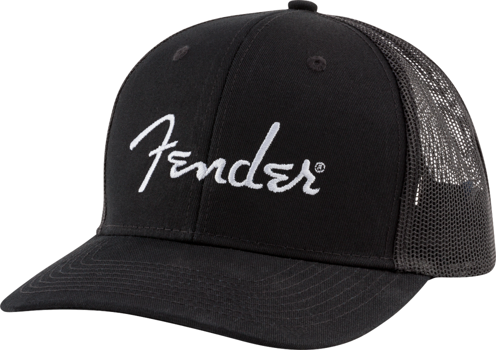 Fender® Silver Thread Logo Snapback Trucker Hat, Black, One Size Fits Most