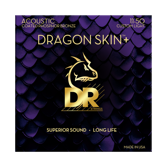 DR Strings Dragon Skin+ DAP-11 Coated Phosphor Bronze Acoustic Guitar Strings 11-50 Custom Light
