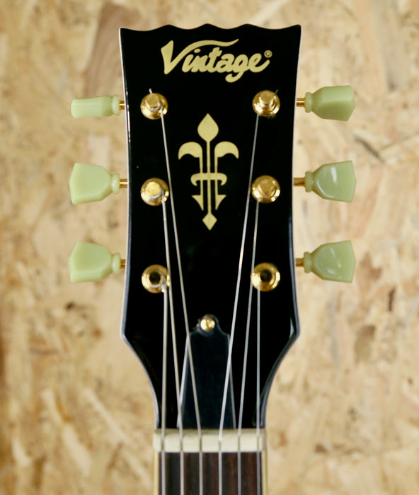 B-Stock Vintage V100 Electric Guitar Gold Hardware in Arctic White