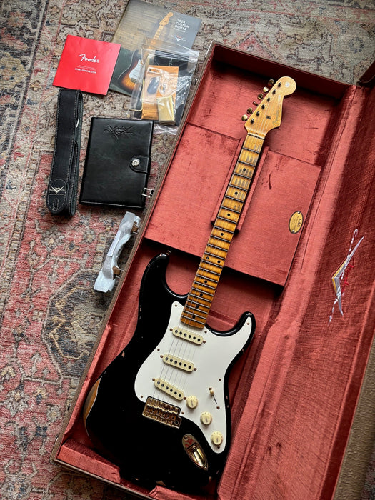 2024 Fender Stratocaster 1957 Custom Shop Relic Limited Edition Black with Gold Hardware w/OHSC