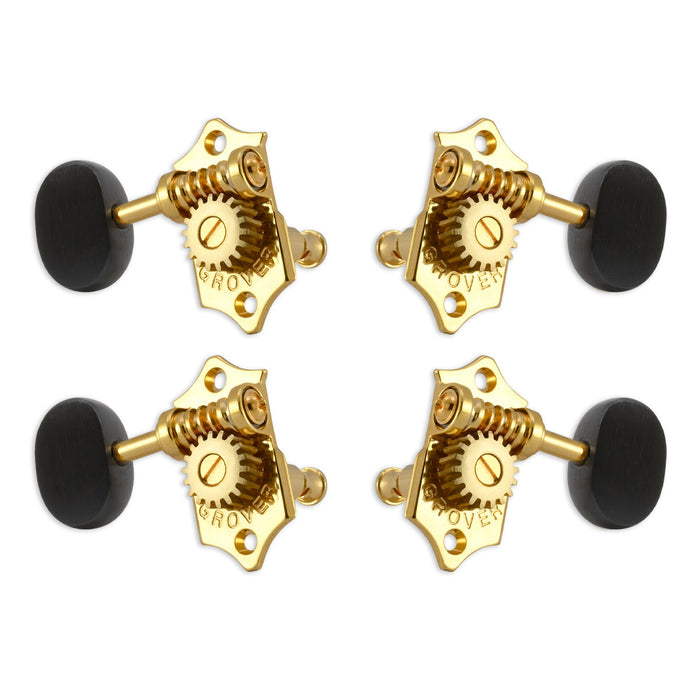 Grover U99 Series Sta-Tite Ukulele Pegs (Set of 4) ~ Gold ~ Ebony Buttons