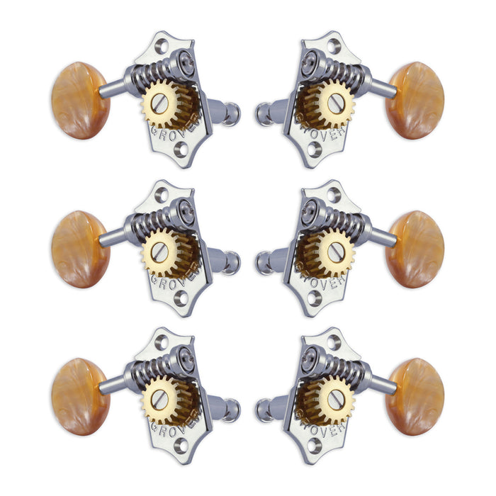 Grover STA-TITE Machineheads ~ 3+3 ~ Vertical ~ Chrome ~ Acrylic Buttons