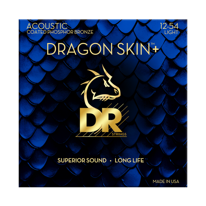 DR Strings Dragon Skin+ DAP-12 Coated Phosphor Bronze Acoustic Guitar Strings 12-54 Light