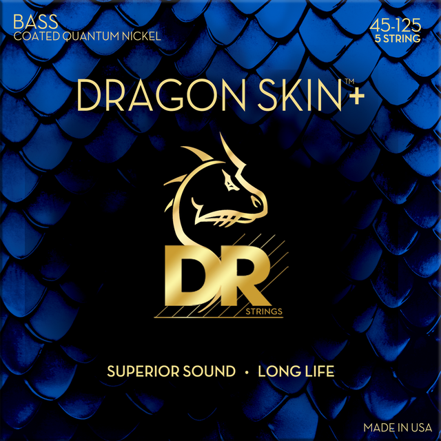 DR Strings Dragon Skin+ Coated Quantum Nickel Bass Guitar Strings 5-string 45-125 Light