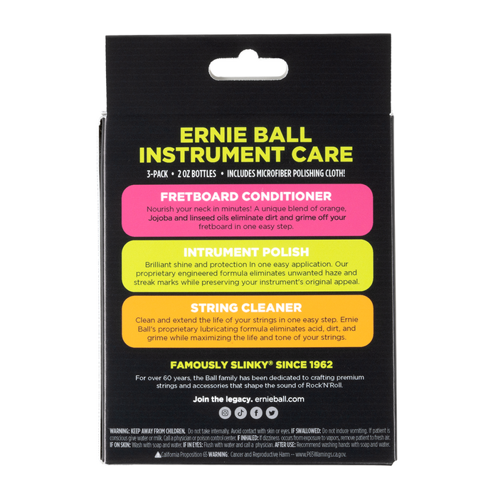 Ernie Ball Instrument Care 3 Pack w/Polish Cloth