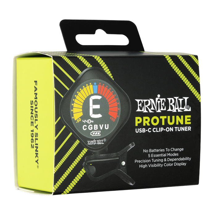Ernie Ball PROTUNE Clip on - USB C - Guitar, Bass, Violin & Ukulele Chromatic Tuner
