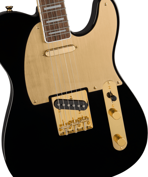Fender Squier 40th Anniversary Telecaster®, Gold Edition, Laurel Fingerboard, Gold Anodized Pickguard, Black - Guitar Warehouse