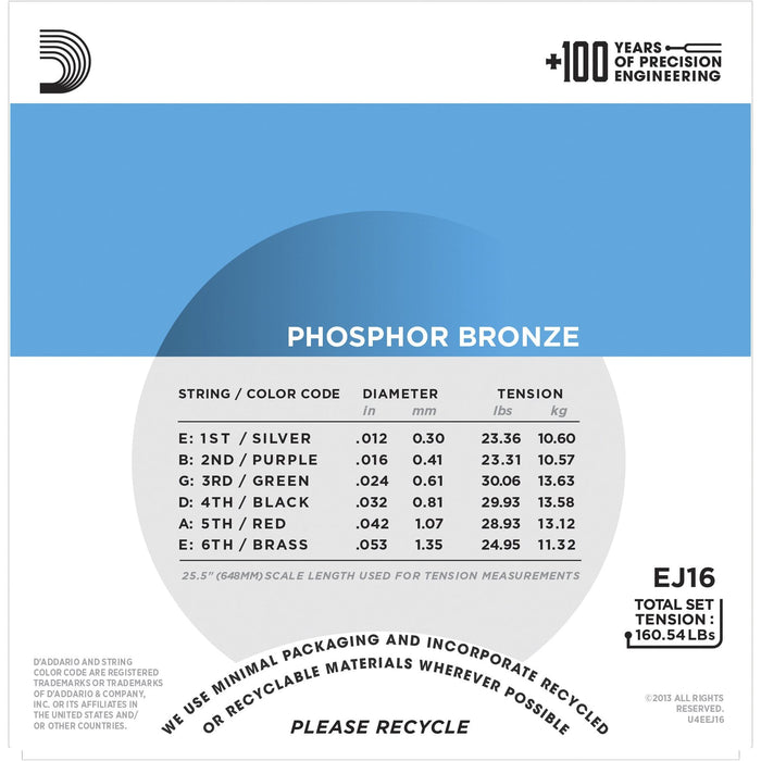 D'Addario EJ26 Acoustic Guitar Strings Phosphor Bronze 11-52 Custom Light Set - Guitar Warehouse