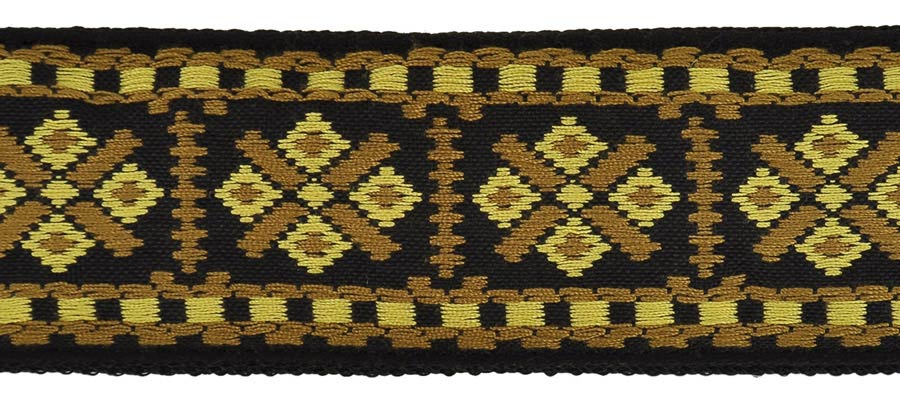 Vintage Jacquard Weave Premium Guitar Strap Cotton/Leather - Yellow & Gold - Guitar Warehouse