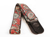 Vintage Jacquard Weave Premium Guitar Strap Cotton/Leather - Red & Gold - Guitar Warehouse