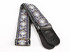 Vintage Jacquard Weave Premium Guitar Strap Cotton/Leather - Blue/Yellow - Guitar Warehouse