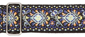 Vintage Jacquard Weave Premium Guitar Strap Cotton/Leather - Blue/Yellow - Guitar Warehouse