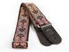 Vintage Jacquard Weave Premium Guitar Strap Cotton/Leather - Pink & Purple - Guitar Warehouse