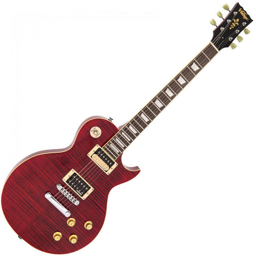 VINTAGE V100T REISSUED ELECTRIC GUITAR ~ FLAMED TRANS WINE RED - Guitar Warehouse