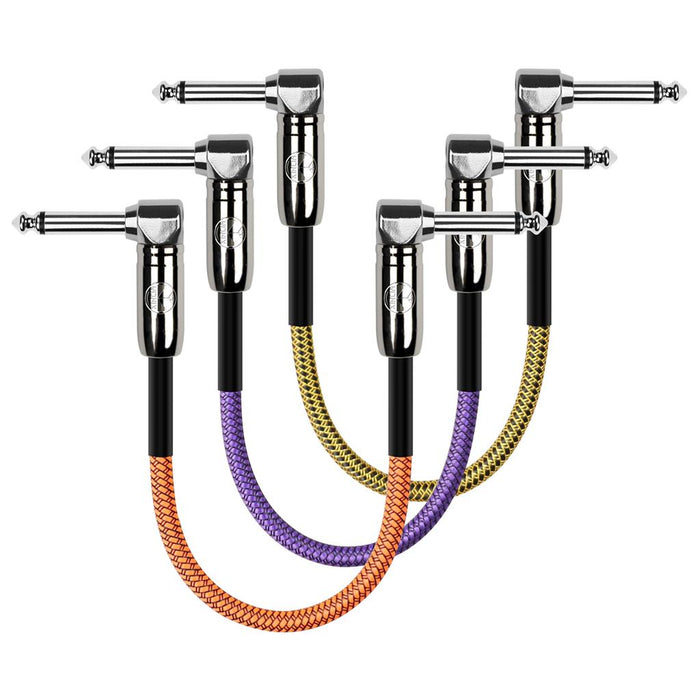 Kirlin Fabric 6 inch Professional Grade Mono Angled Pedal Patch Cable - 3pk - Guitar Warehouse