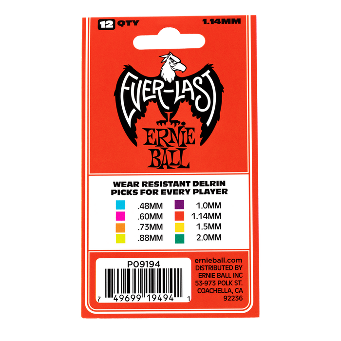 Ernie Ball 1.14mm RED Everlast Picks 12 Pack - Guitar Warehouse