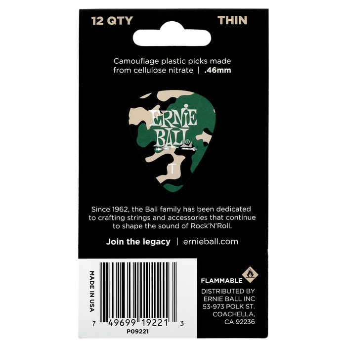 Ernie Ball Camouflage Thin Pick Pack (Pack of 12) - Guitar Warehouse