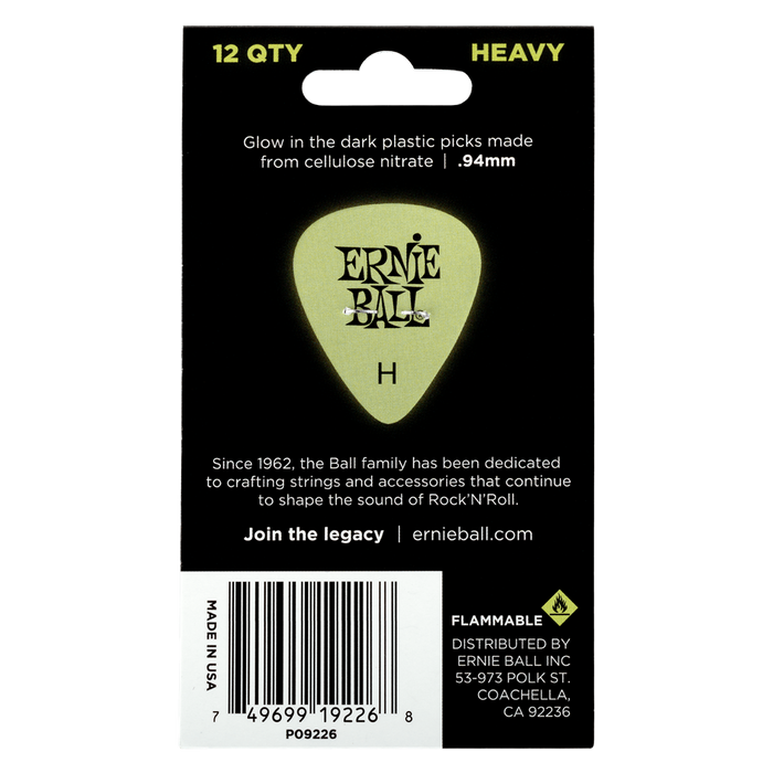 Ernie Ball Heavy Super Glow Pick X 12 - Guitar Warehouse