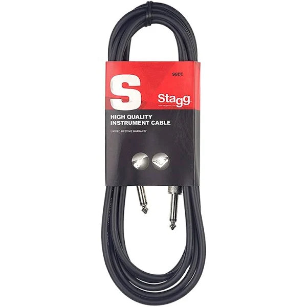 Stagg Deluxe Instrument Cable 6m (20ft) Straight to Straight Jack - Black - Guitar Warehouse